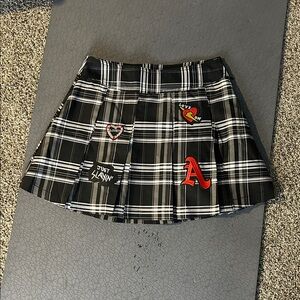 No Boundaries Black Plaid Skirt with Embroidered Accents